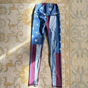 Yoga Democracy Patriotic Star and Stripe Leggings XS